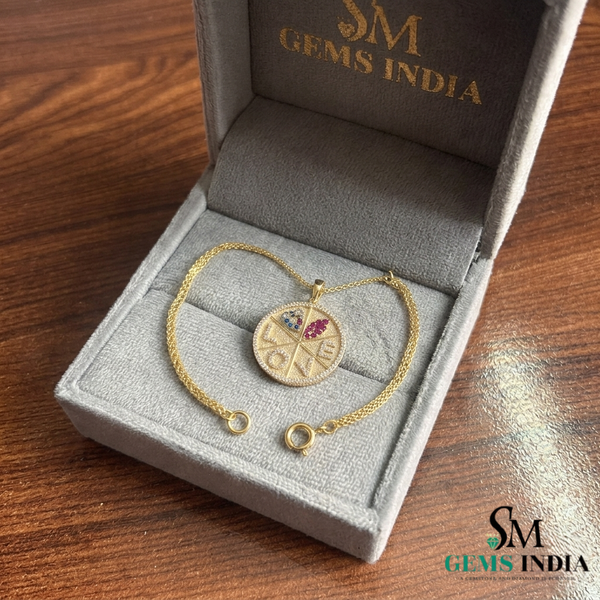 Multicolor Gemstone Heart Disc Charm Fine Jewelry - Diamond LOVE Medallion Pendant