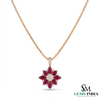 Marquise Ruby Floral Cluster Diamond Pendant Necklace - Fine Jewelry Necklace