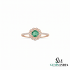 Round Emerald Diamond Floral Promise Ring for Women - Anniversary Gift