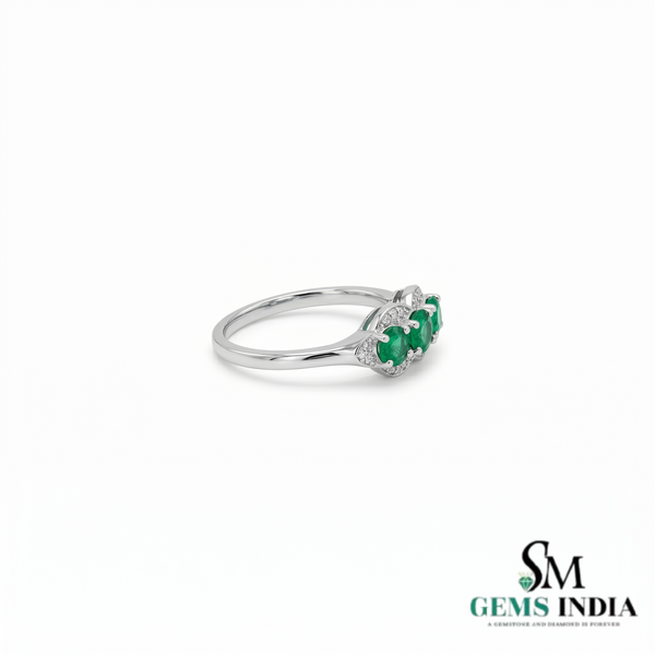 Three Stone Oval Emerald and Diamond Ring - Engagement Ring for her