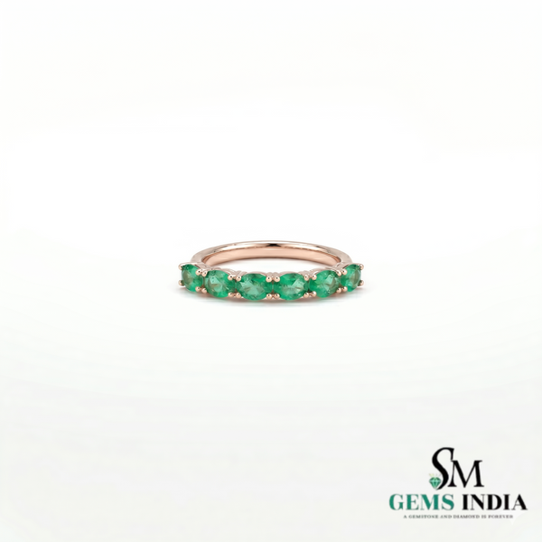 Natural Oval Emerald Wedding Band for Women - Green Gemstone Jewelry