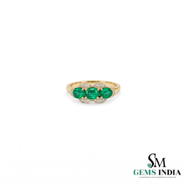 Three Stone Oval Emerald and Diamond Ring - Engagement Ring for her