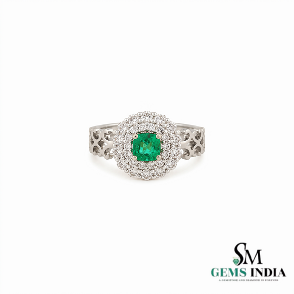Cushion Cut Emerald Halo Engagement Ring –&nbsp; Statement Ring for Women