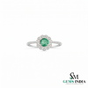 Round Emerald Diamond Floral Promise Ring for Women - Anniversary Gift