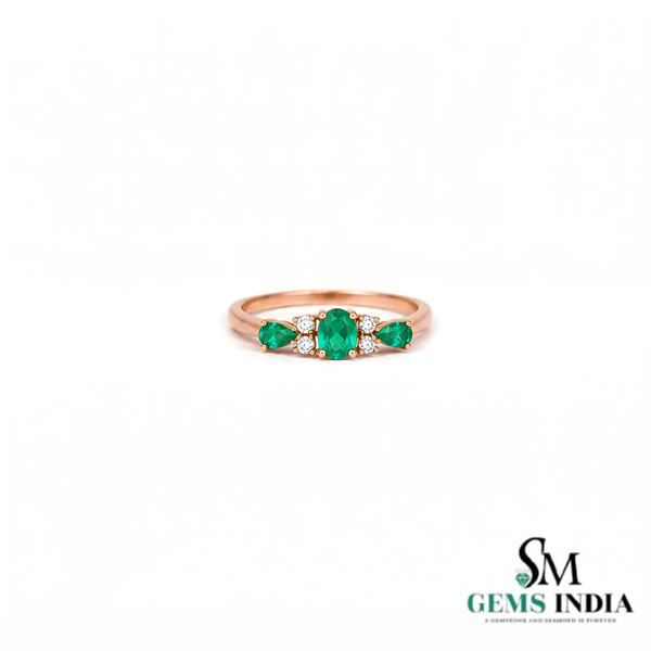Oval and Pear Emerald Engagement Ring with Diamond Halo Accents