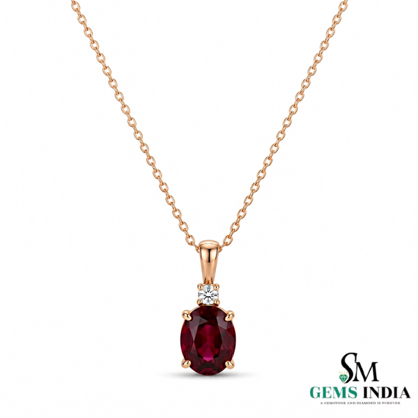 Romantic Oval Ruby and Diamond Pendant Necklace - Anniversary Gift for Her
