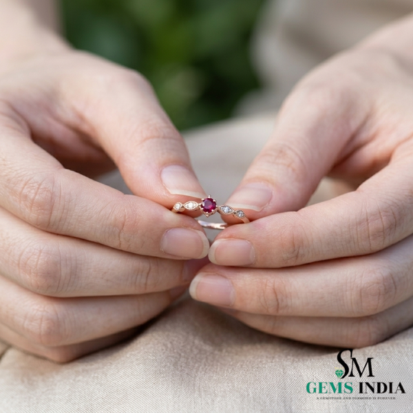 Vintage Inspired Round Ruby and Diamond Promise Ring - July Birthstone