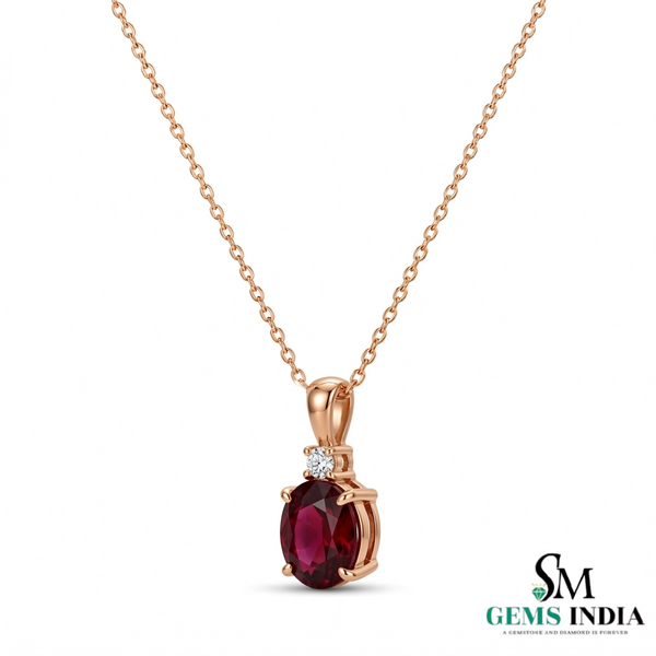 Romantic Oval Ruby and Diamond Pendant Necklace - Anniversary Gift for Her
