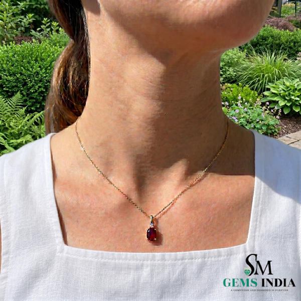 Romantic Oval Ruby and Diamond Pendant Necklace - Anniversary Gift for Her