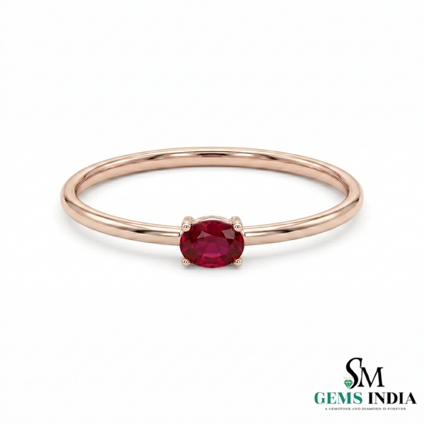 Dainty Oval Red Gemstone Promise Ring for Women - Minimalist Ruby Solitaire Ring
