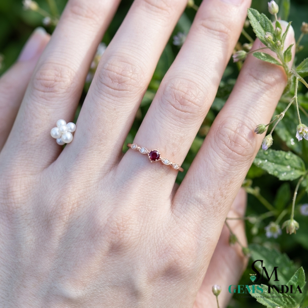Vintage Inspired Round Ruby and Diamond Promise Ring - July Birthstone