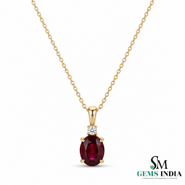 Romantic Oval Ruby and Diamond Pendant Necklace - Anniversary Gift for Her