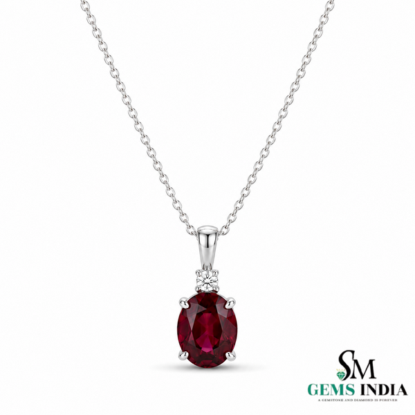 Romantic Oval Ruby and Diamond Pendant Necklace - Anniversary Gift for Her