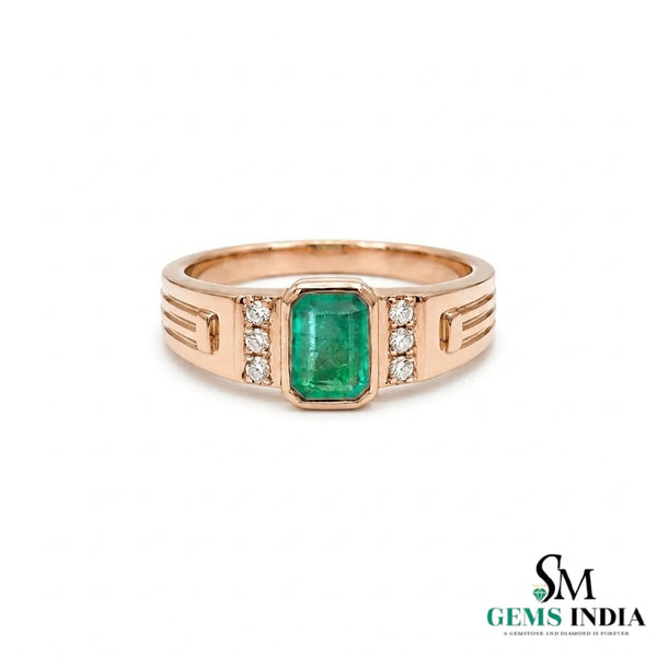 Vintage Emerald cut Emerald & Diamond Ring - Minimalist Handmade Fine Jewelry Ring