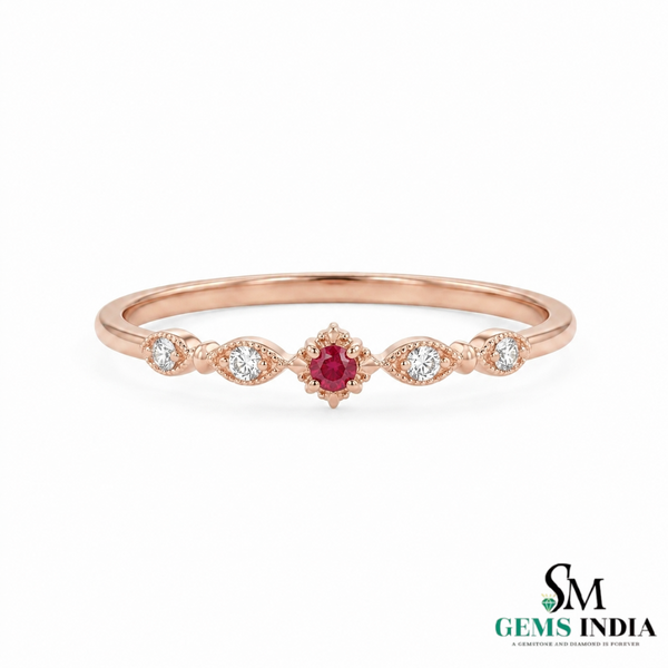 Vintage Inspired Round Ruby and Diamond Promise Ring - July Birthstone