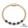 Oval Blue Sapphire and Diamond Link Bracelet for Women - Fine Gemstone Jewelry