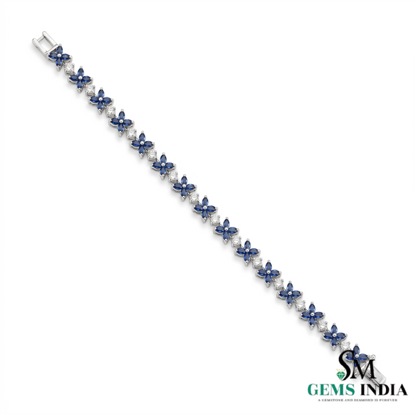 Marquise Blue Sapphire Floral Bracelet - Butterfly Flower Bracelet