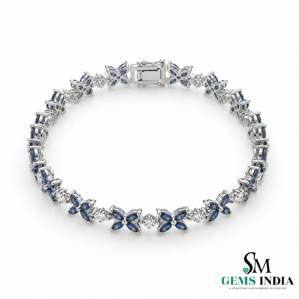 Marquise Blue Sapphire Floral Bracelet - Butterfly Flower Bracelet
