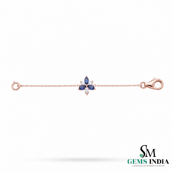 Marquise-Cut Blue Sapphire Floral Station Bracelet - Anniversary Gift for Her