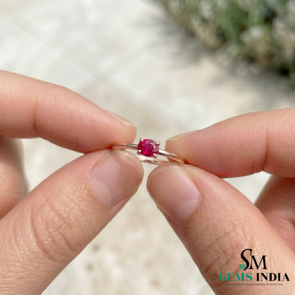 Dainty Oval Red Gemstone Promise Ring for Women - Minimalist Ruby Solitaire Ring