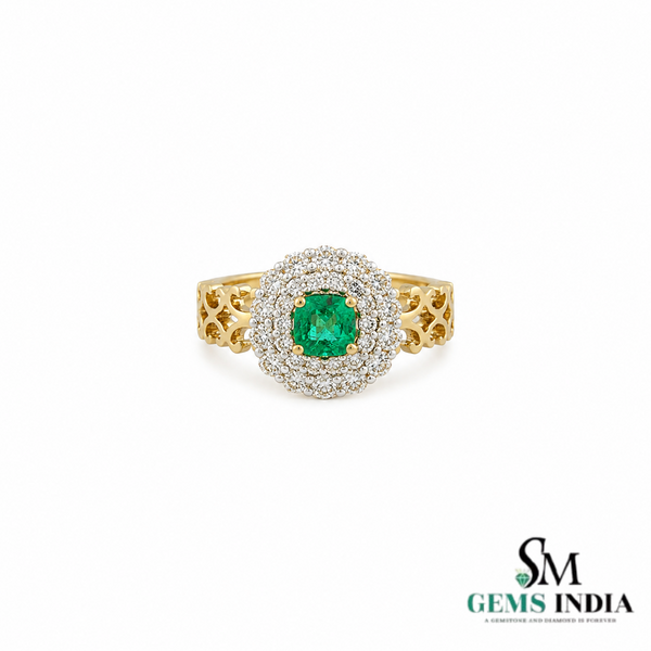 Cushion Cut Emerald Halo Engagement Ring –&nbsp; Statement Ring for Women
