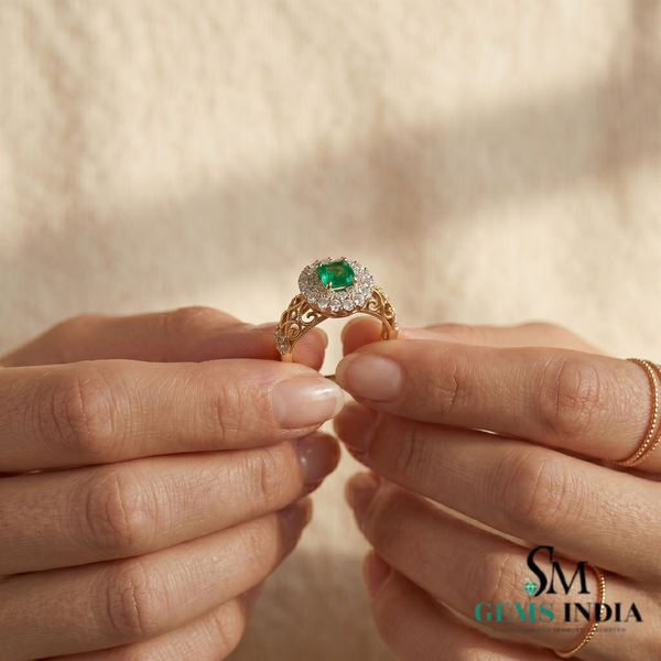 Cushion Cut Emerald Halo Engagement Ring –&nbsp; Statement Ring for Women