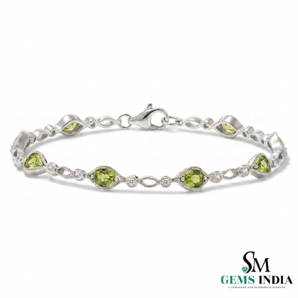 Vintage Oval Peridot & Diamond Tennis Bracelet - Elegant Fine Jewelry Gift for Women
