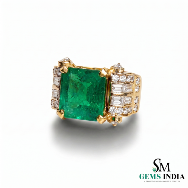 Octagon cut Emerald Ring in 14K Gold Minimalist Gold Band Ring