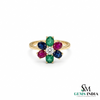 Oval shape Multi Gemstone Diamond Floral Ring - Cocktail Ring for Women
