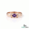 Natural Amethyst & Diamond Bezel Set Ring - Oval Gemstone Promise Ring for Her