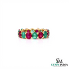 Ruby & Emerald Eternity Band Ring – Oval Gemstone Stackable Wedding Band