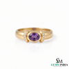 Natural Amethyst & Diamond Bezel Set Ring - Oval Gemstone Promise Ring for Her