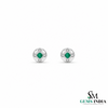 Luxury Round Emerald Diamond Earrings – Modern Gold Disc Stud Design