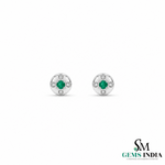 Luxury Round Emerald Diamond Earrings – Modern Gold Disc Stud Design