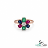 Oval shape Multi Gemstone Diamond Floral Ring - Cocktail Ring for Women