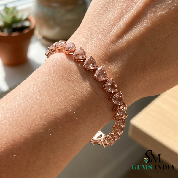 Morganite Gemstone Tennis Bracelet - Anniversary Gift for Her