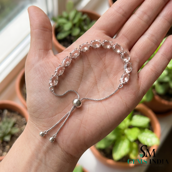 Natural Morganite Bracelet - Adjustable Bolo Design