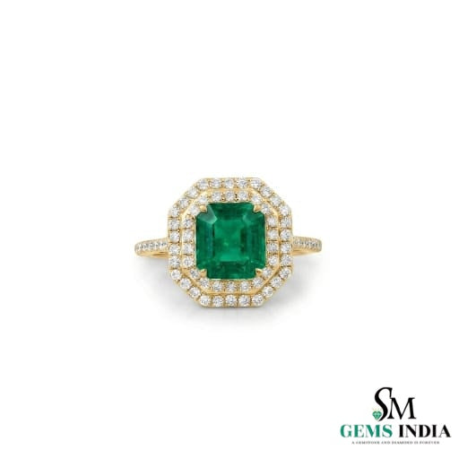Achteckiger Verlobungsring mit natürlichem Smaragd und Diamanten, Jubiläumsgeschenkring