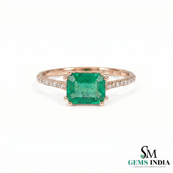 Achteckiger Verlobungsring mit natürlichem Smaragd und Diamanten, Jubiläumsgeschenkring