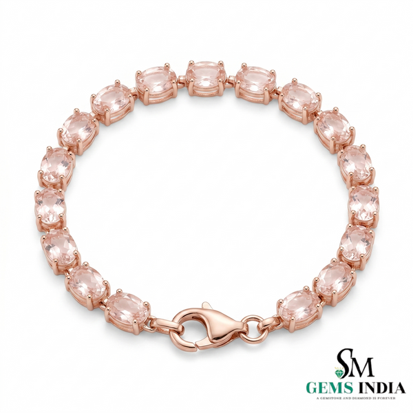 Oval Morganite Bracelet for Women - Birthday Gift for Her