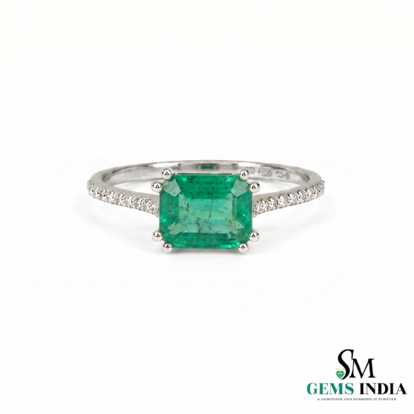 Achteckiger Verlobungsring mit natürlichem Smaragd und Diamanten, Jubiläumsgeschenkring