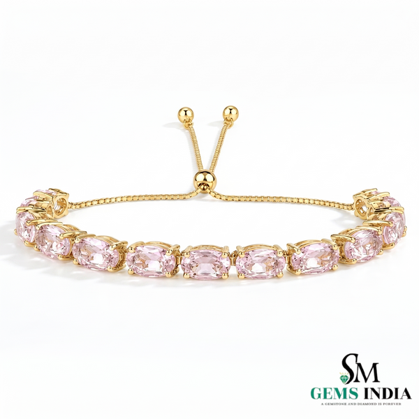 Natural Morganite Bracelet - Adjustable Bolo Design