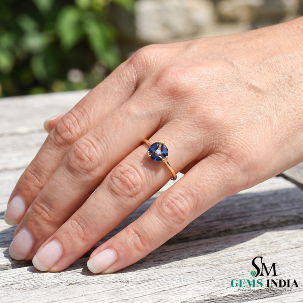 Vintage-Inspired Marquise Blue Sapphire & Diamond Cluster Ring- Minimalist Jewelry Gift