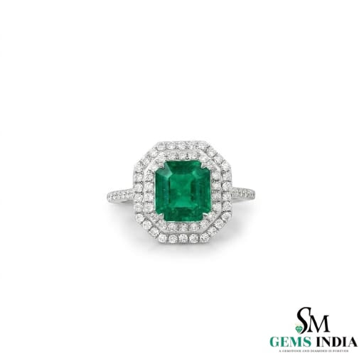 Achteckiger Verlobungsring mit natürlichem Smaragd und Diamanten, Jubiläumsgeschenkring
