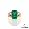 Emerald Cut Emerald Cocktail Ring with Diamond Accents - Vintage Statement Ring