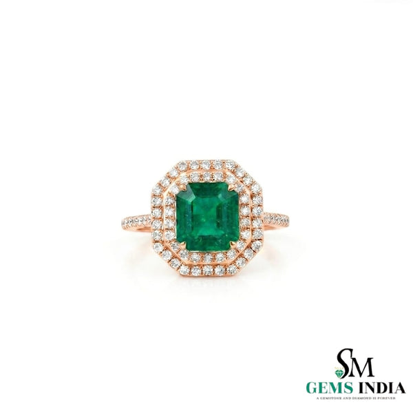 Achteckiger Verlobungsring mit natürlichem Smaragd und Diamanten, Jubiläumsgeschenkring