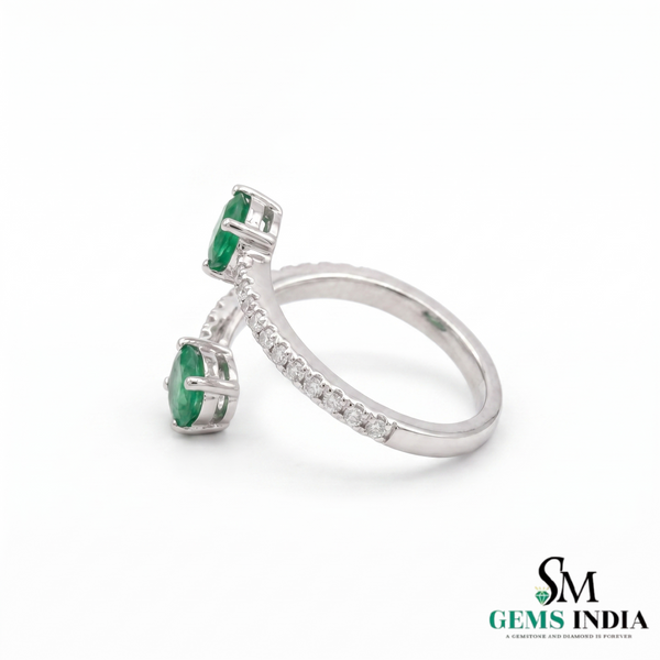 Elegant Oval Emerald and Diamond Bypass Ring - Green Gemstone Jewelry