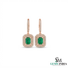 Emerald Cut Emerald & Diamond Halo Drop Earrings - Gift For Her