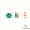 Round emerald stud earrings in rose gold basket setting with secure push-back closure for women
