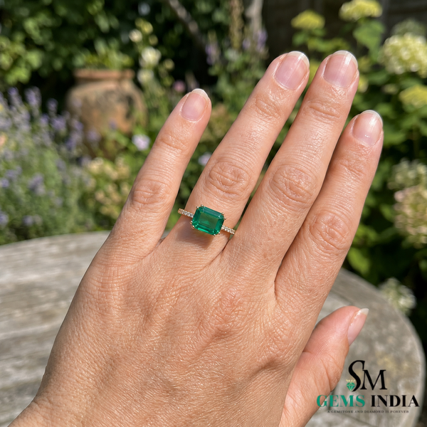 Achteckiger Verlobungsring mit natürlichem Smaragd und Diamanten, Jubiläumsgeschenkring